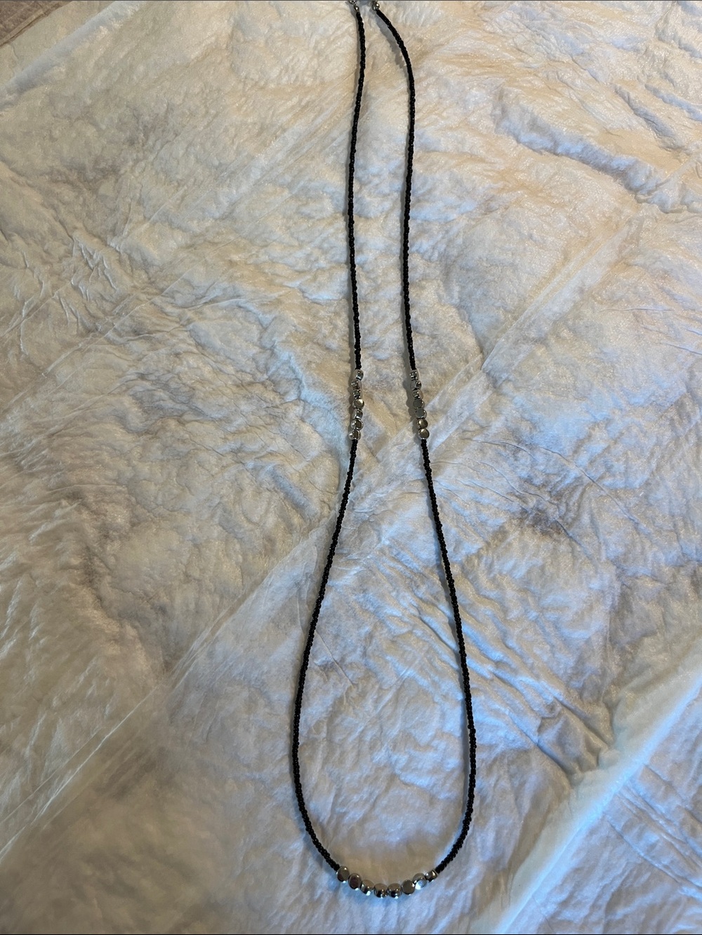 Source Unknown Black Beaded Necklace with Silver Accents